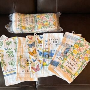 Set of 10 new Floral & Butterfly Kitchen Towel Set - Yellow, Blue, Green.